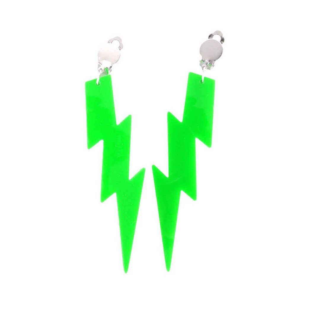 80S Lightning Earrings clip on (Green)