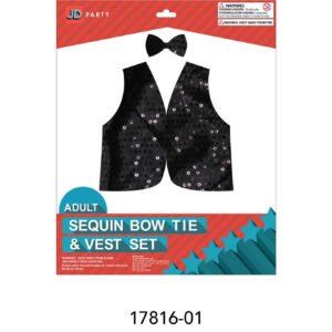 Adult Sequin Bow Tie & Vest Set (Black)
