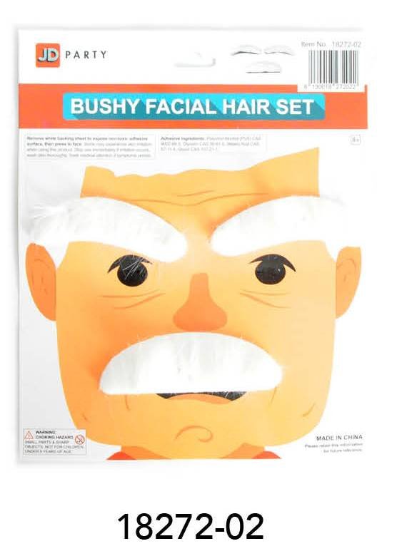 Furry Eyebrows and moustach set White