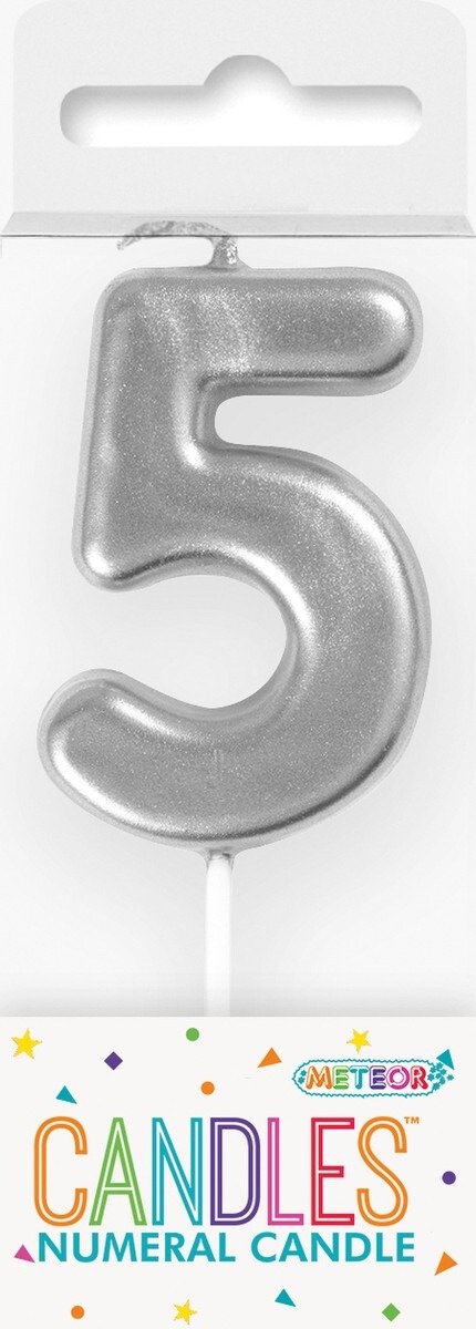 MINI SILVER NUMERAL CANDLE - 5