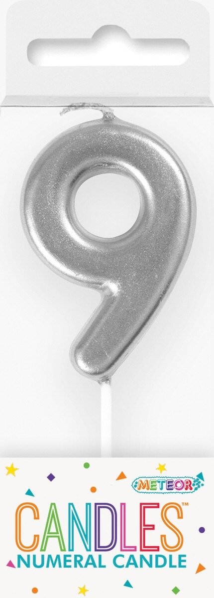 MINI SILVER NUMERAL CANDLE - 9