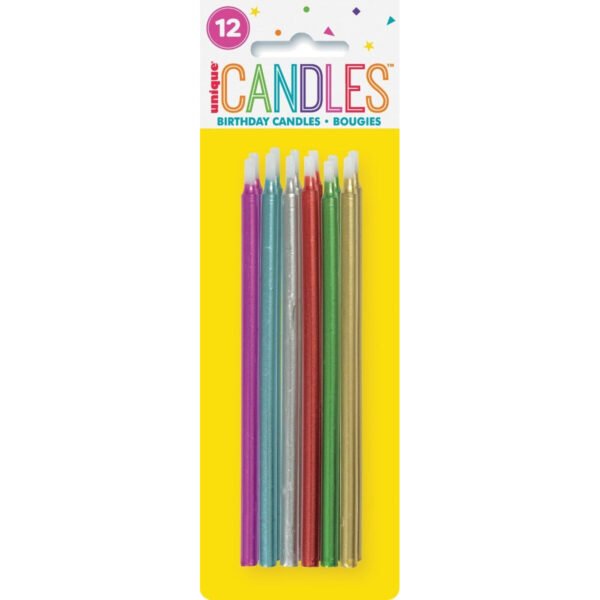 12 METALLIC ASSORTED CANDLES - 5"