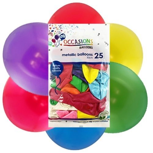 Metallic 30cm Latex Balloons 25pk - Assorted