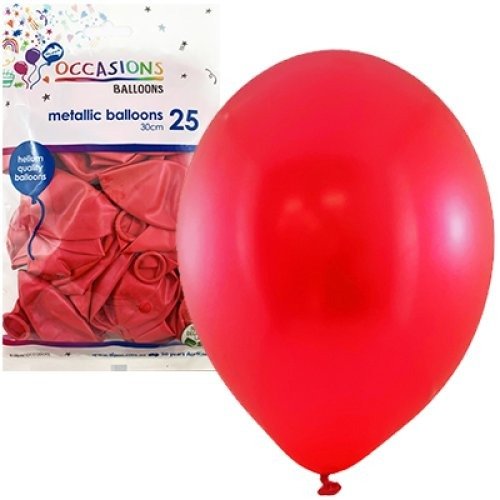 Metallic 30cm Latex Balloons 25pk - Red