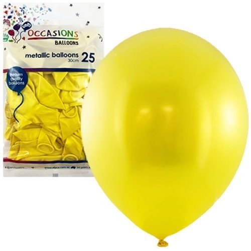 Metallic 30cm Latex Balloons 25pk - Yellow