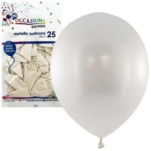 Metallic 30cm Latex Balloons 25pk - White