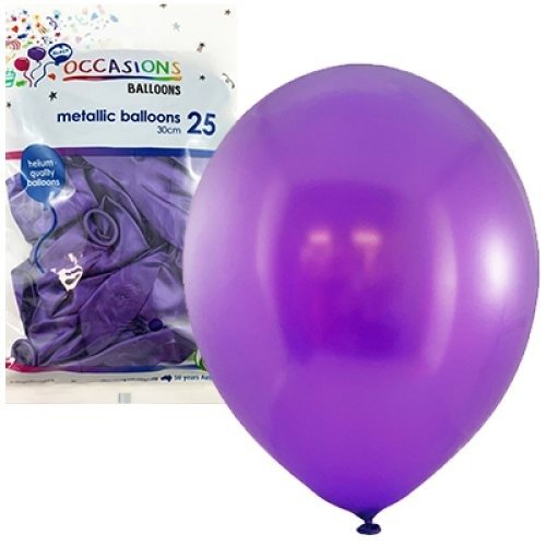 Metallic 30cm Latex Balloons 25pk - Purple
