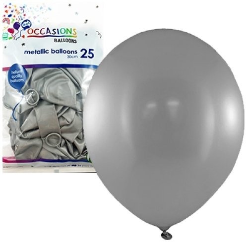 Metallic 30cm Latex Balloons 25pk - Silver