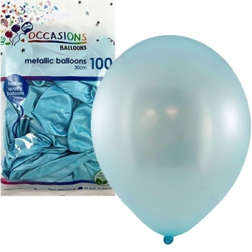 Metallic 30cm Latex Balloons 100pk - Light Blue