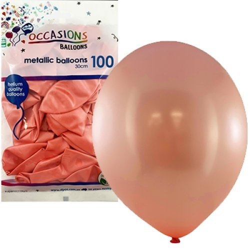 Metallic 30cm Latex Balloons 100pk - Rose Gold