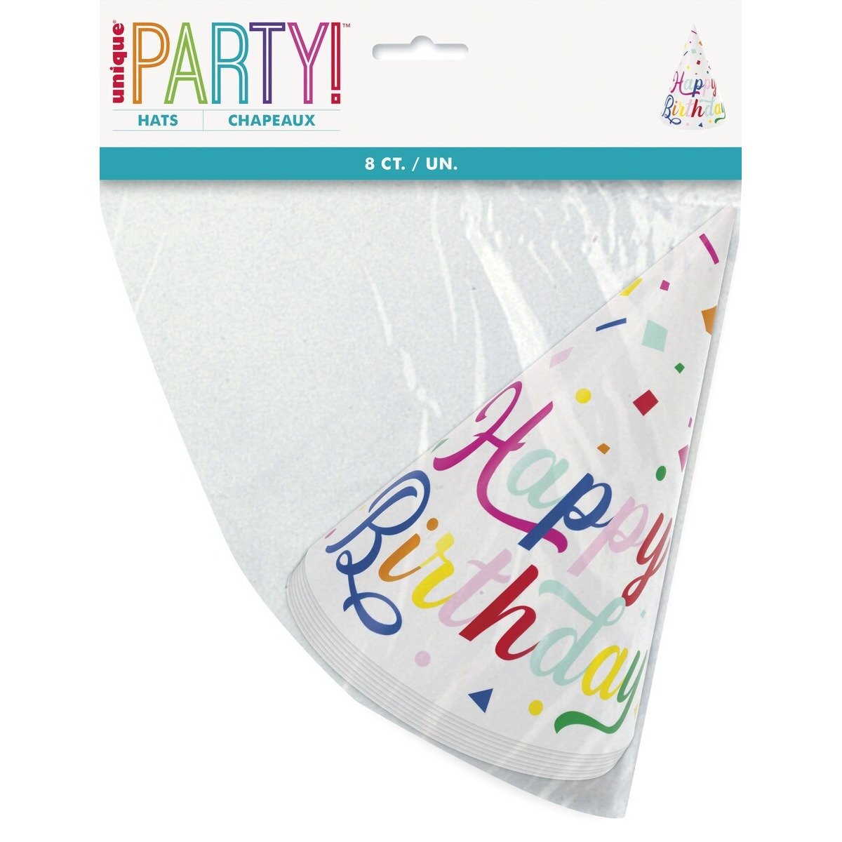 8 COLOURFUL CONFETTI BDAY HATS