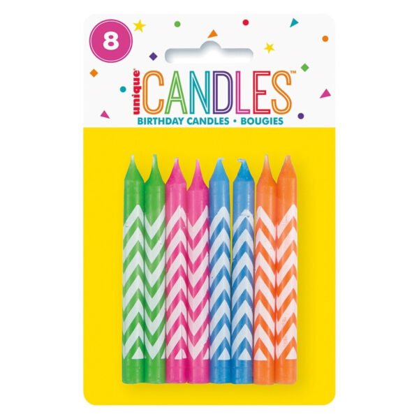 8 CHEVRON CANDLES - ASSORTED COLOURS