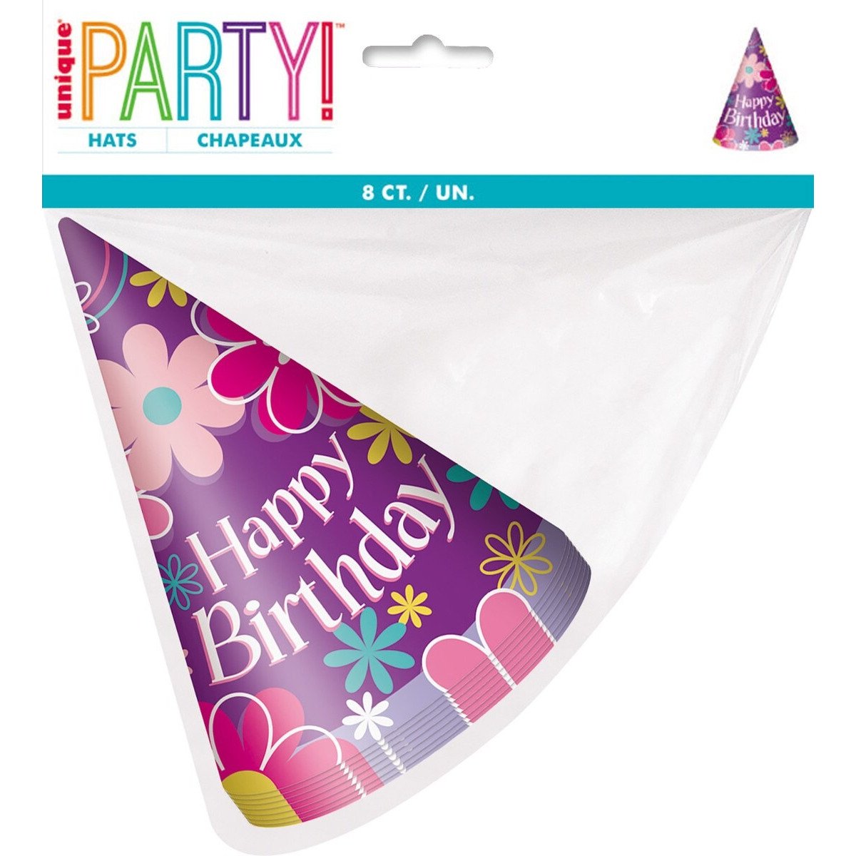 BIRTHDAY BLOSSOM 8 PARTY HATS