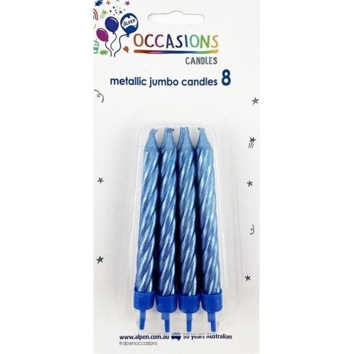 CANDLE JUMBO METALLIC BLUE 8 WITH HOLDERS