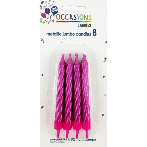 CANDLE JUMBO METALLIC PINK 8 WITH HOLDERS