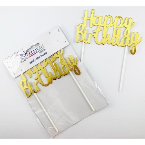 CAKE TOPPER HBDAY MET. GOLD