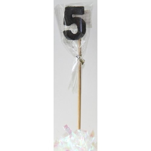 CANDLE BLACK GLITTER LONG STICK #5