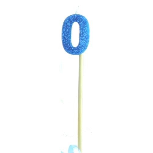 CANDLE BLUE GLITTER LONG STICK #0