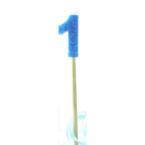 CANDLE BLUE GLITTER LONG STICK #1