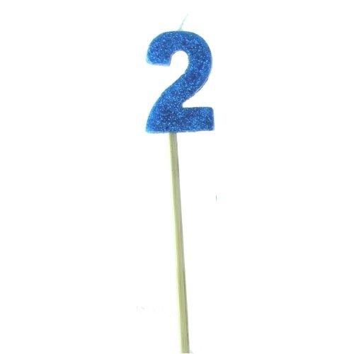 CANDLE BLUE GLITTER LONG STICK #2