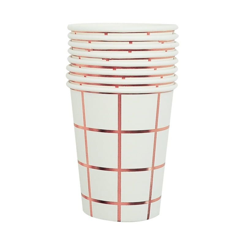Rose Gold Checkered 9oz paper cups - 8pk