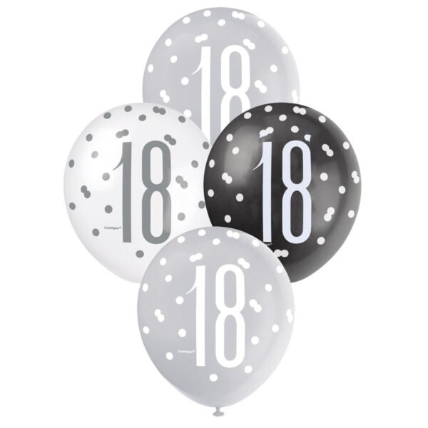 Black, Silver & White Assorted 30cm Latex Balloons - 18