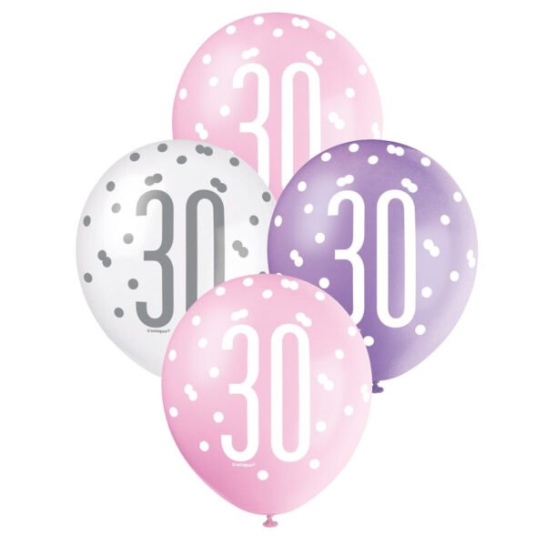 Pink, Purple & White Assorted 30cm Latex Balloons - 30