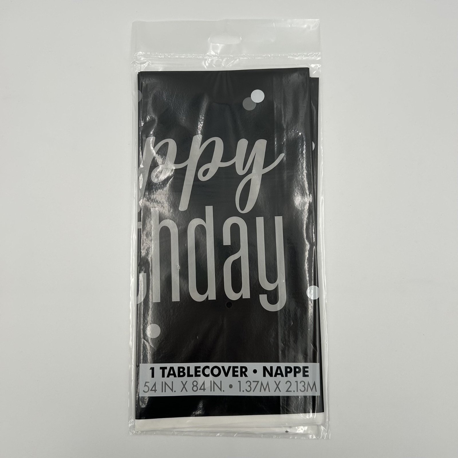 Black Happy Birthday Printed Table Cover 137cm x 274cm (54" x 108")