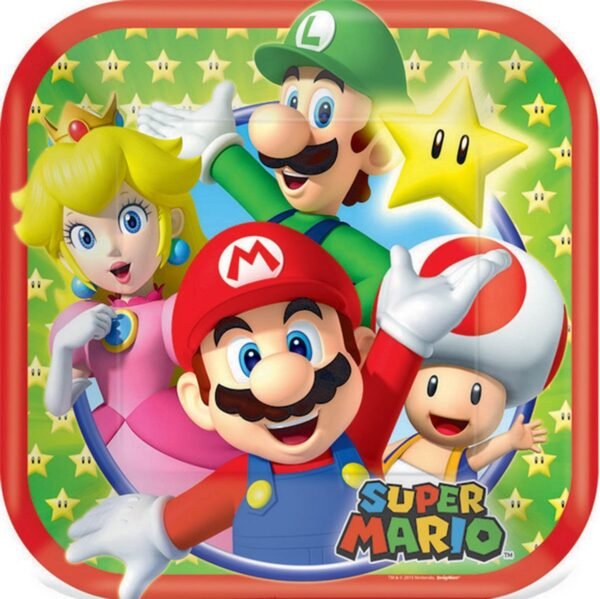 8 Super Mario Bros 7in/17cm Square Paper Plates