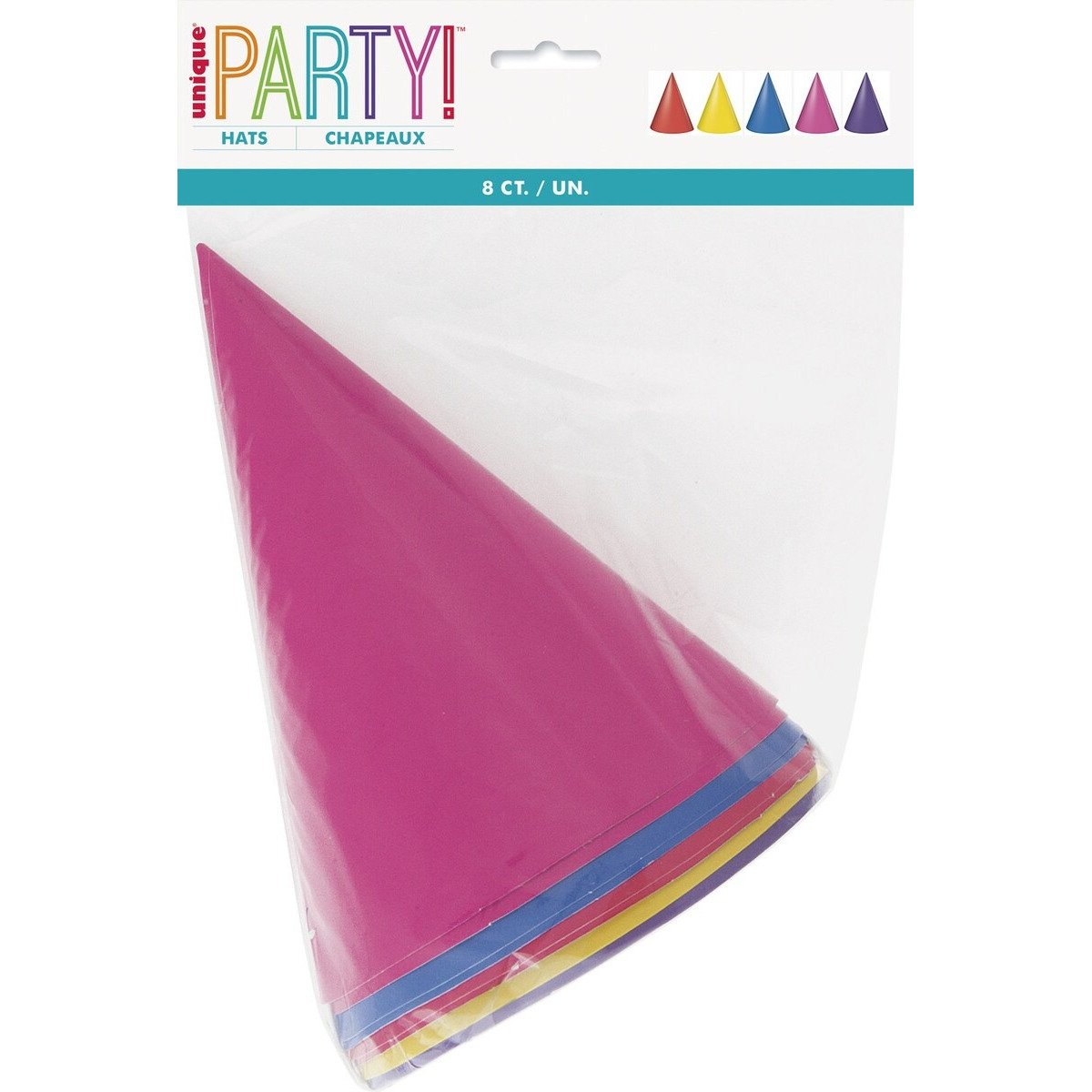 8 PARTY HATS - MULTICOLOURED