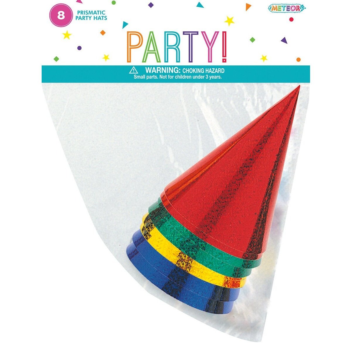 8 PARTY HATS - PRISMATIC FOIL