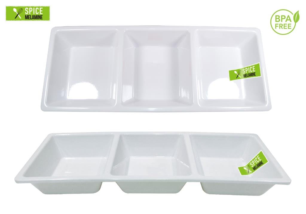 White Melamine 3 Section Condiment Tray - 38CM x 15CM