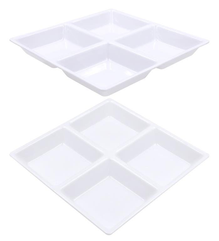 White Melamine (4 Section) Condiment Tray - 22CM x 22CM