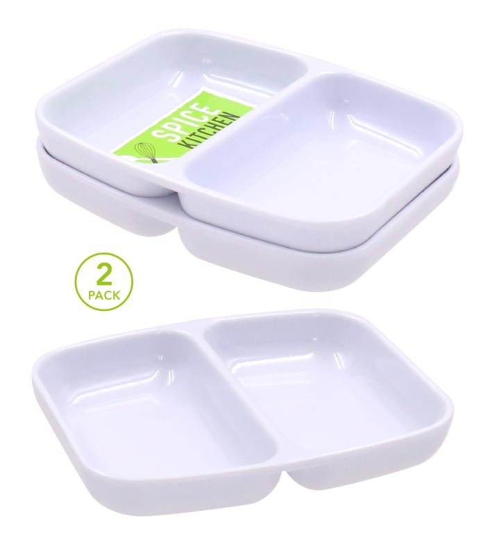 2PK White Melamine 2 Section Tray - 9.9CM X 8.1CM