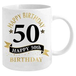 50TH BDAY WHITE AND GOLD MUG