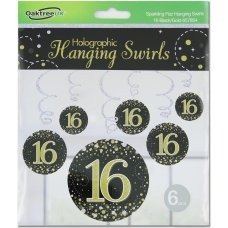 Sparkling Fizz Black & Gold Hanging Swirl #16 Pk6