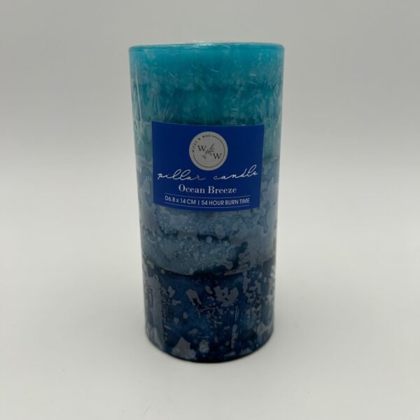 PILLAR CANDLE IN 3 TONE COLOUR/OCEAN BREEZE 6.8x14cm