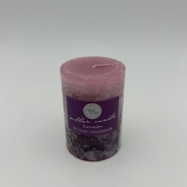 PILLAR CANDLE IN 3 TONE COLOUR/LAVENDER 5x7.5cm