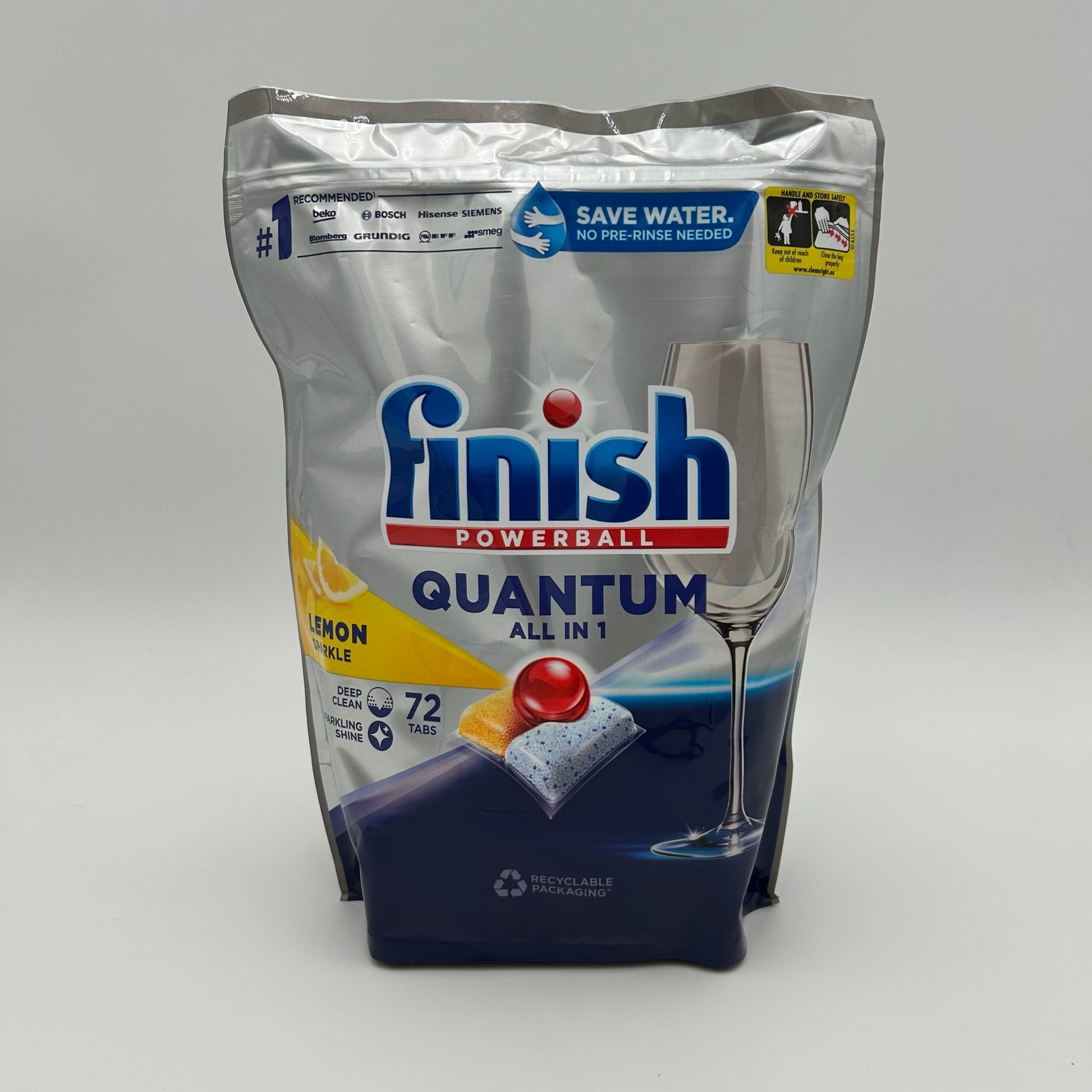 Finish Powerball Quantum 72 Pack Lemon Sparkle All-In-One Dishwashing Tablets