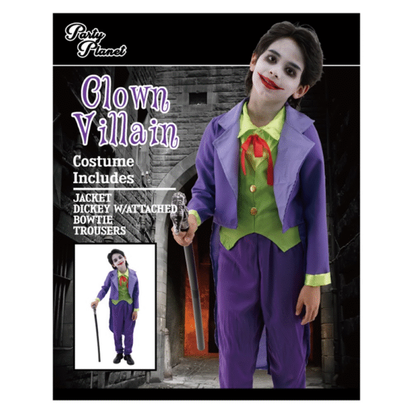 Boys Clown Villain Kids Costume XLarge (H: 140cm W: 62cm)