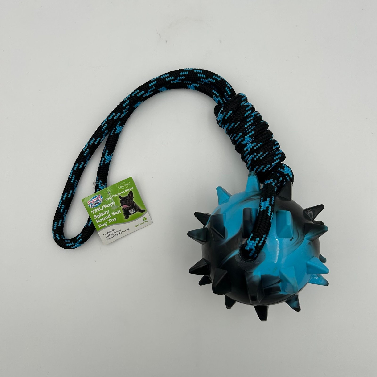 Dual Coloured Spikey Ball on Rope Dog Toy