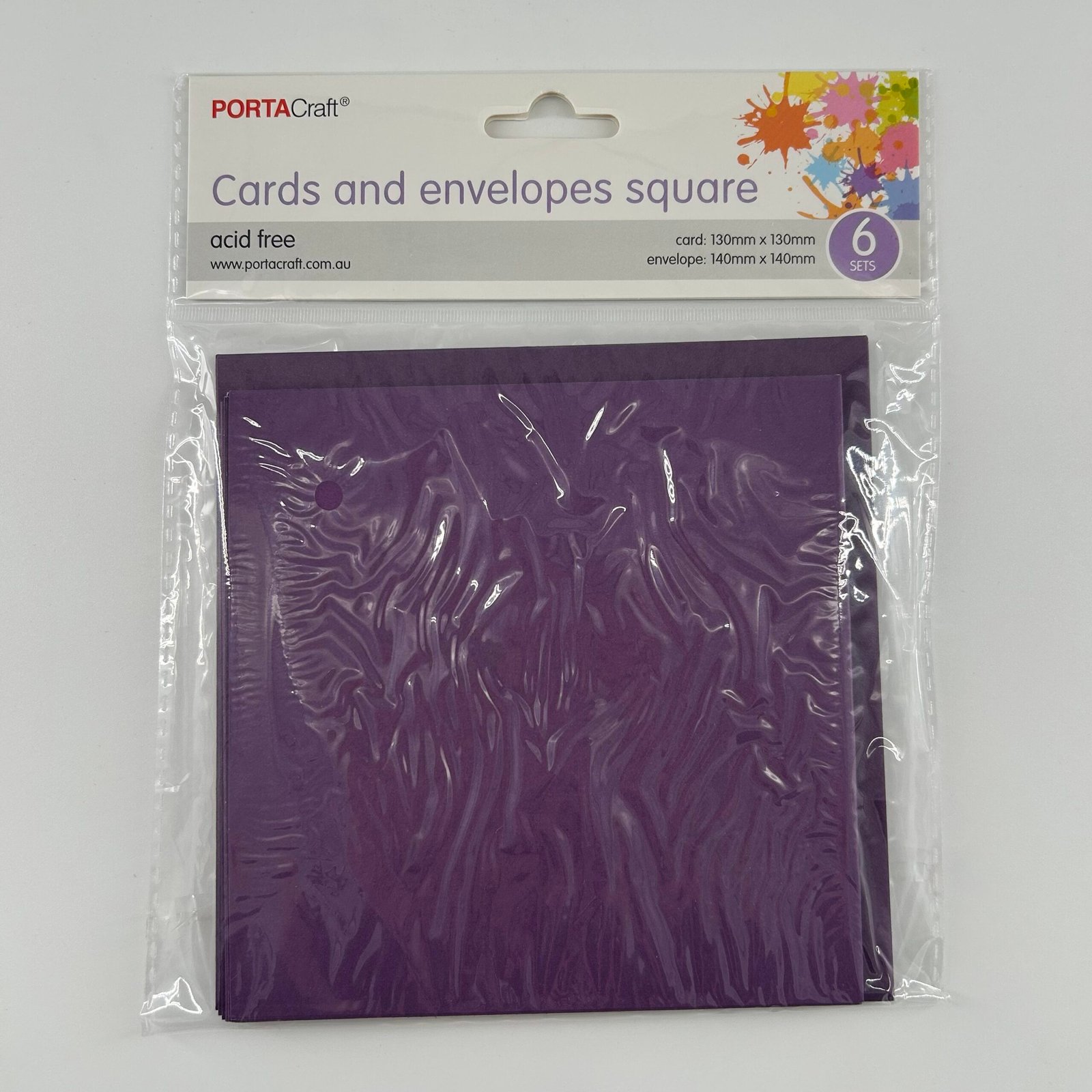 Square Cards & Envelopes 6pk 13cm Purple