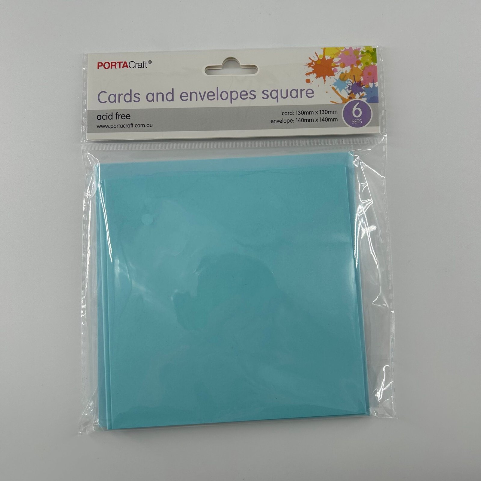 Square Cards & Envelopes 6pk 13cm Sky Blue