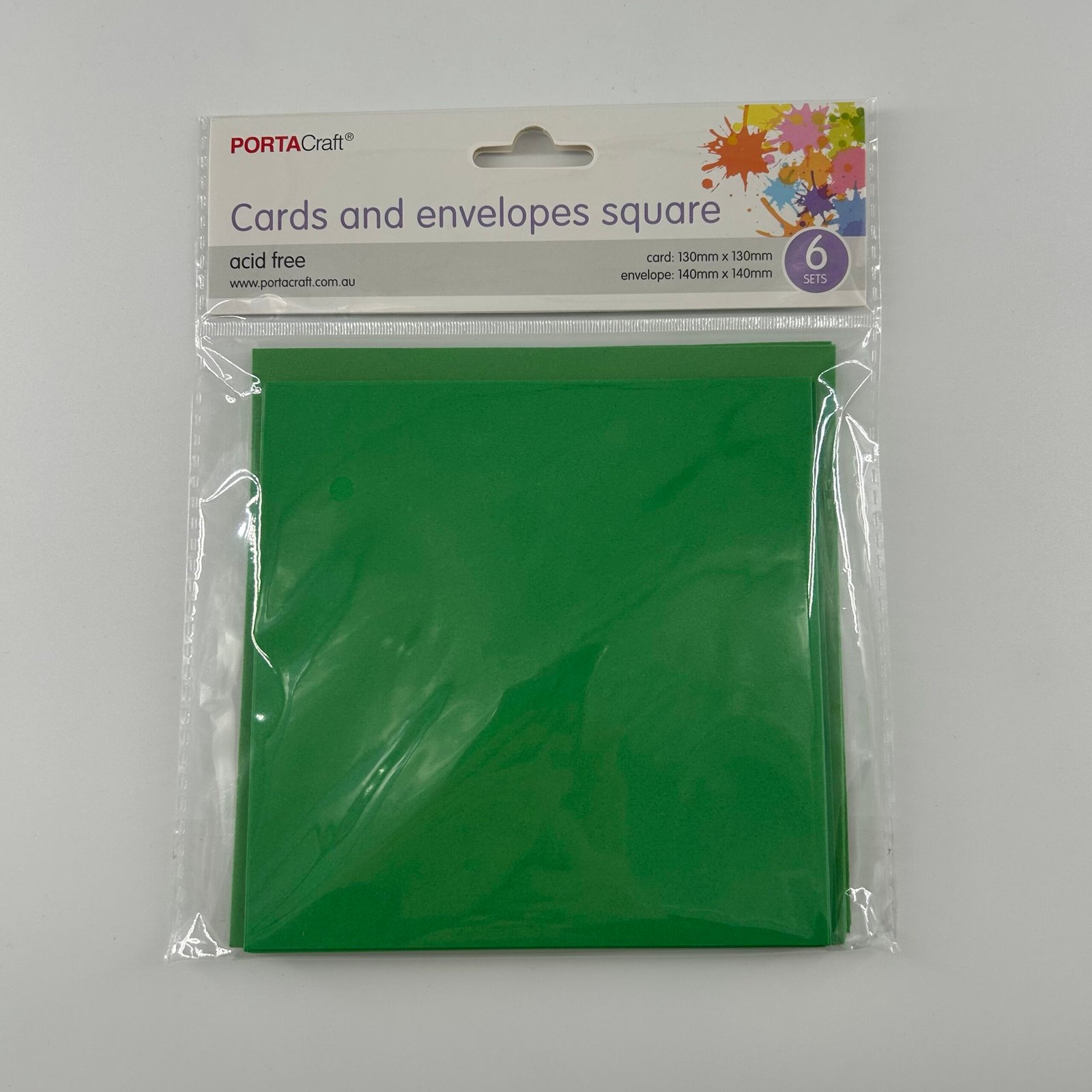 Square Cards & Envelopes 6pk 13cm Tree Green