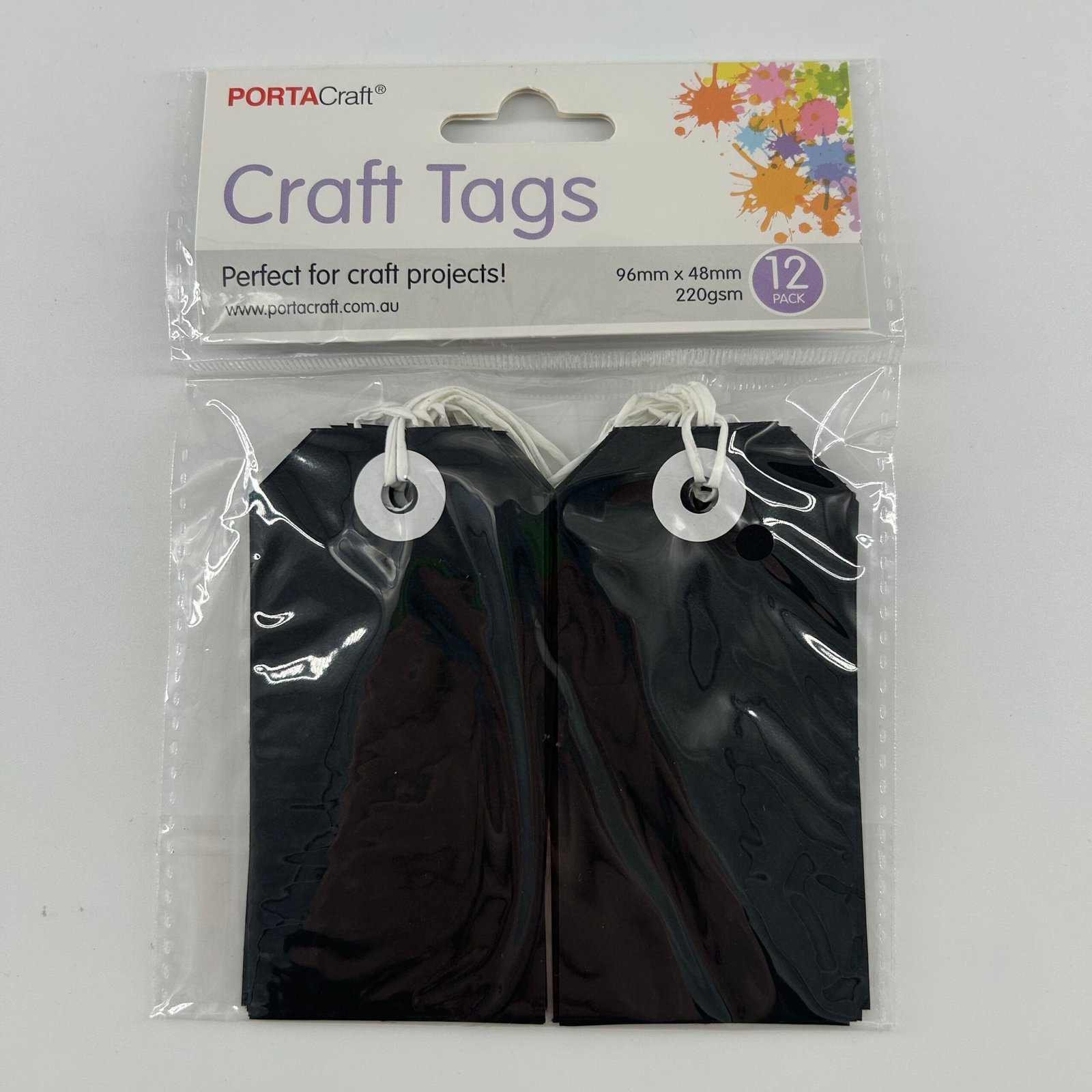 Craft Tags 220gsm 12pk (96x48mm) Black