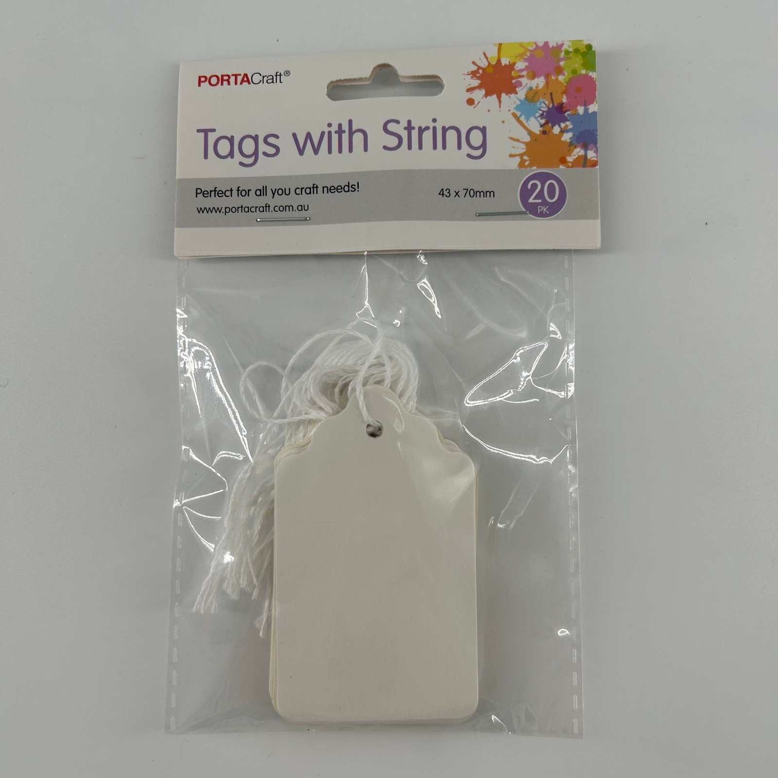 White Tags with String 20pk (43x70mm)