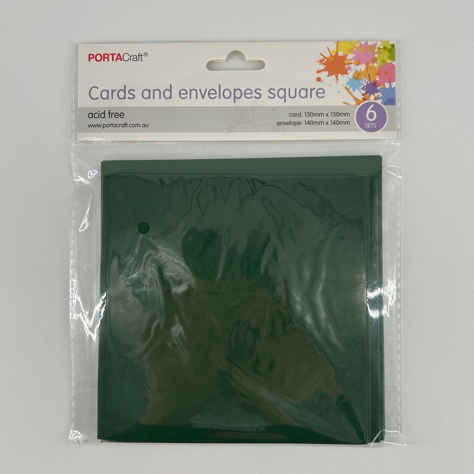 Square Cards & Envelopes 6pk 13cm Xmas Green
