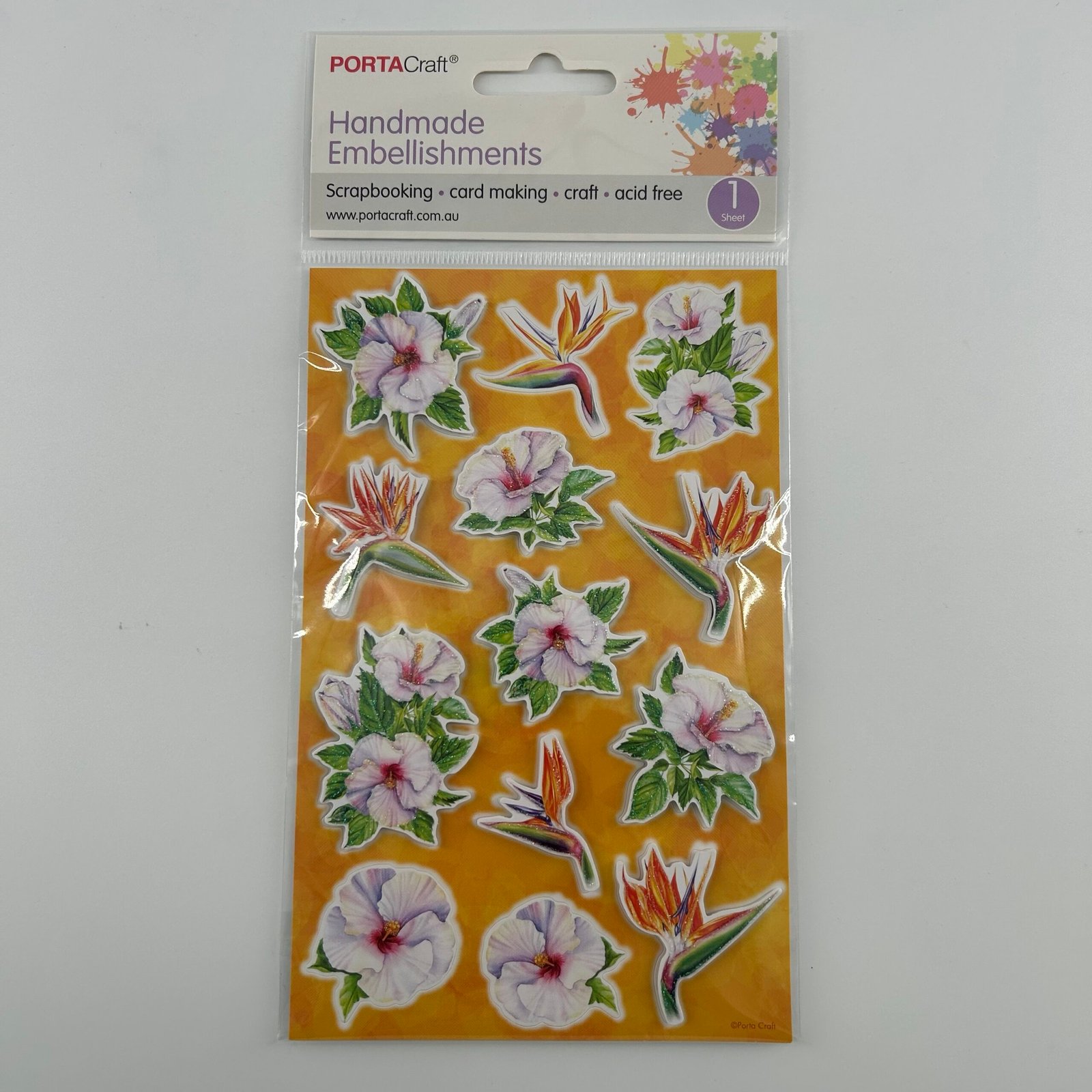 Handmade Embelishements Sheet - Tropical Flowers