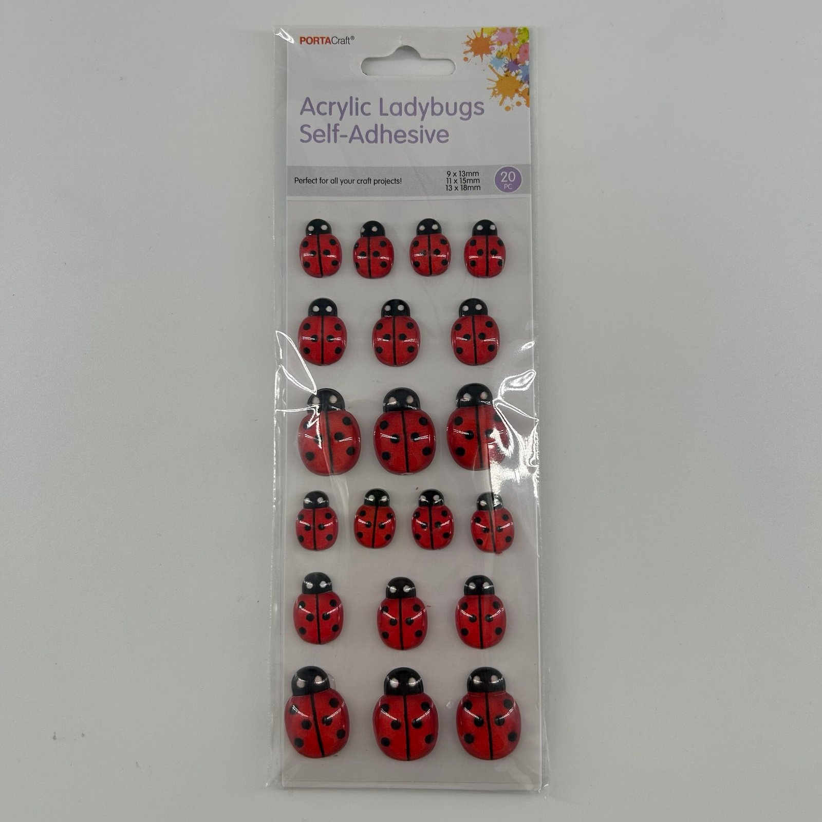 Acrylic Stickers 20pk Ladybugs