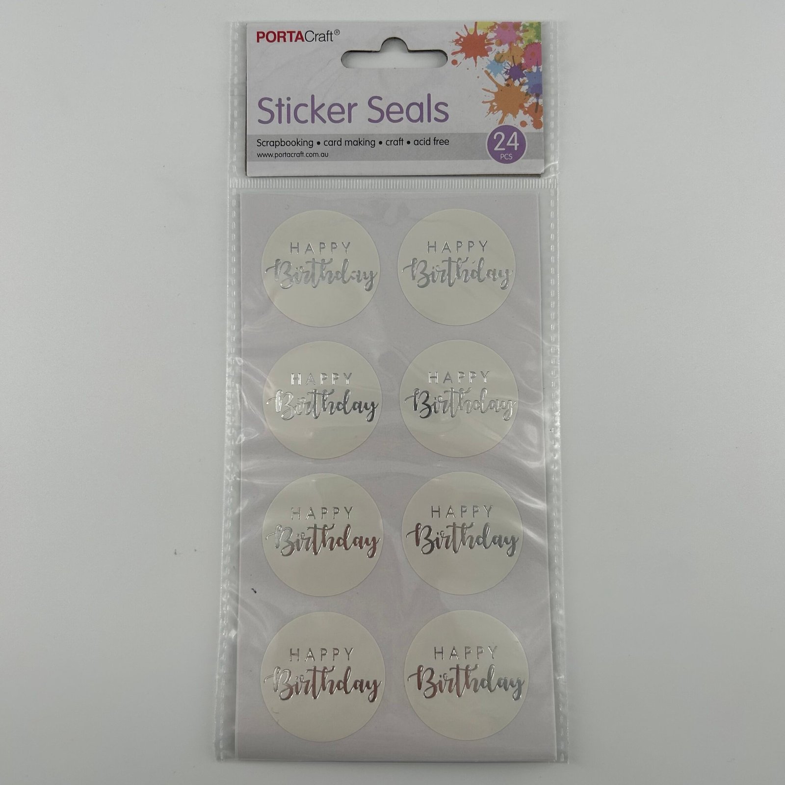 Seal Stickers 24pk Happy Birthday Silver Foil